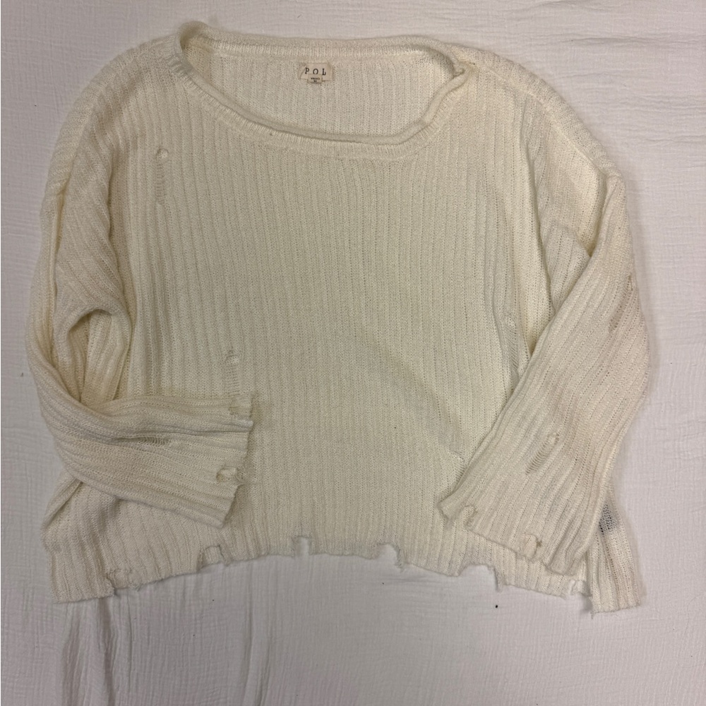 Distressed White Sweater